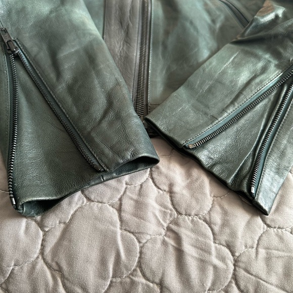 Theory Forest Green and Black Lambskin Leather Jacket EUC - Picture 9 of 14